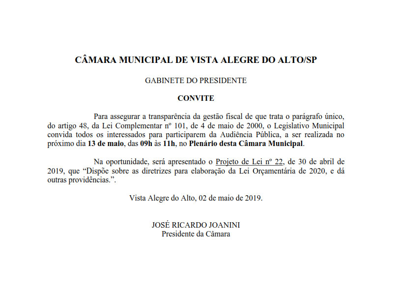 Convite -  Audiência Pública.