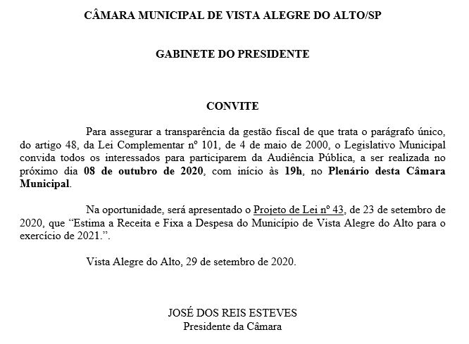 Convite - Audiência Pública.