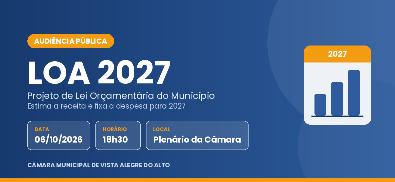 Câmara convida para Audiência Pública da LOA 2027.