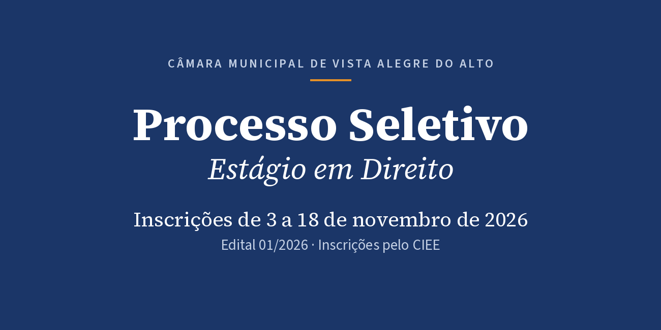 Câmara abre seleção para estágio em Direito.